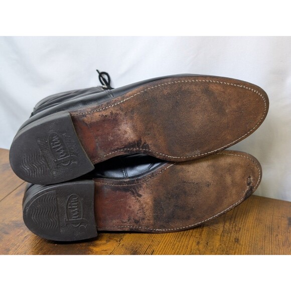 Justin Boots Size 9C Black Leather Kiltie Made in USA Vintage Roper - Picture 9 of 11